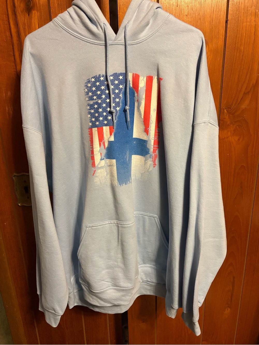 Gildan Light Blue Hoodie with Flag & Jet Graphic
